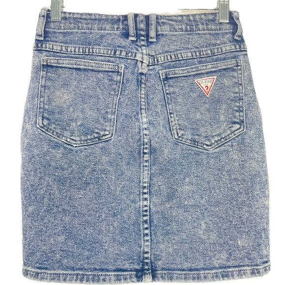 Vintage Guess Triangle 90s Acid Wash Button Fly High Waist Mini Skirt XS US26 - Picture 2 of 5